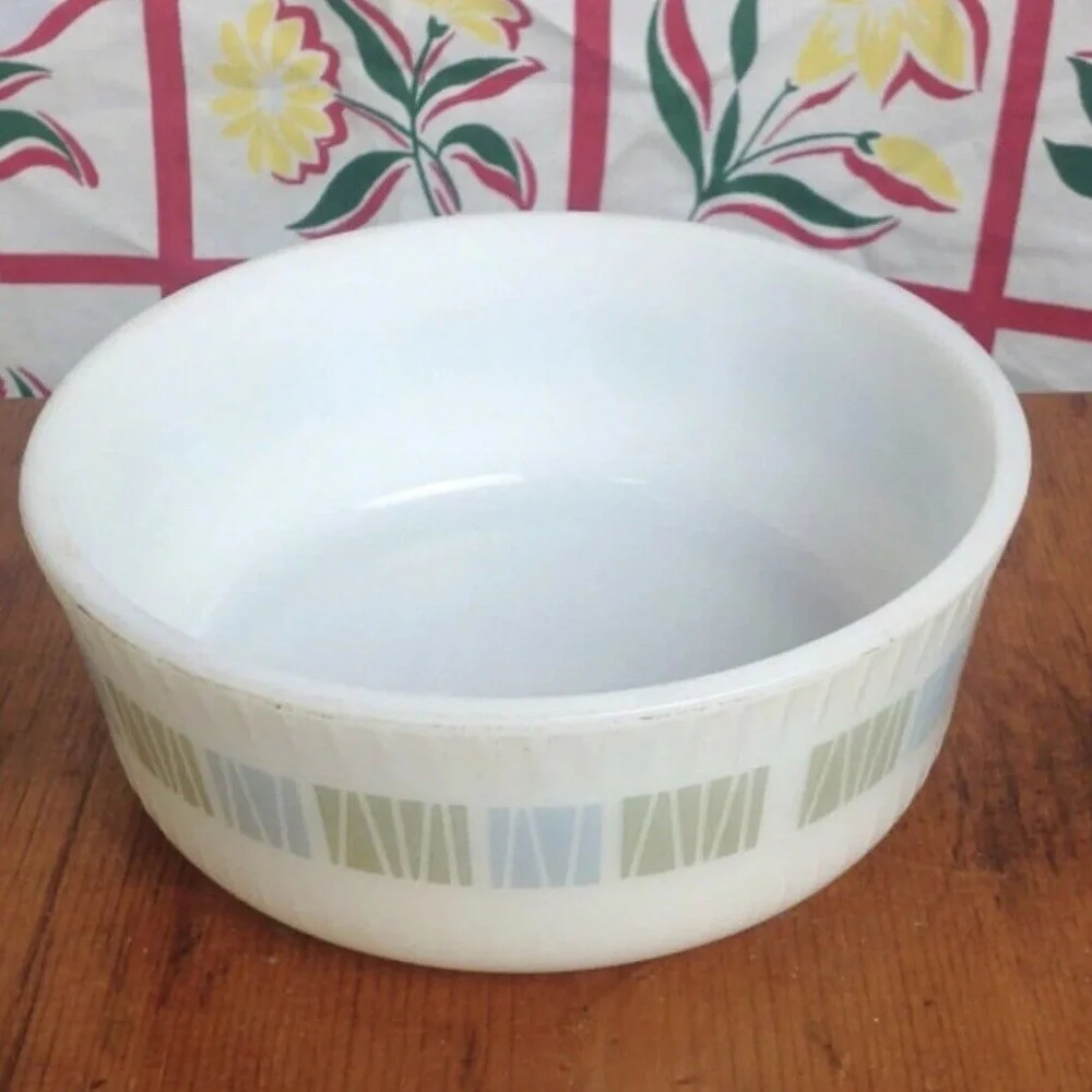 JAJ English Pyrex Blue Green Matchmaker Soufflé Round Dish Casserole Vintage